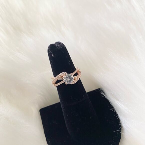 Ring 18K Rose Gold Diamond 5 7 - Picture 9 of 15